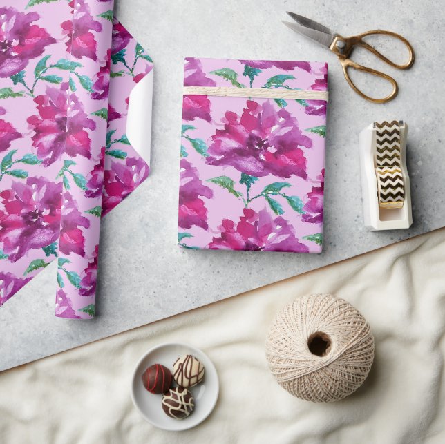Papier Cadeau Rose artistique rose violet aquarelle Art (Artisanat)