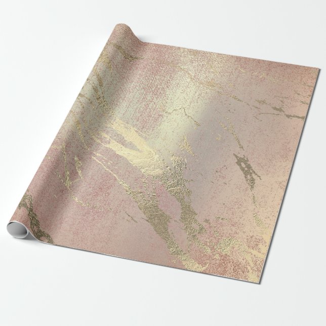 Papier Cadeau Rose Blush Foxier Peau or Marbre brillant VIP (Déroulé)