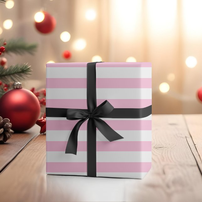 Papier Cadeau Rose Bonbon Blanc Rayé Horizontal Large (Créateur téléchargé)