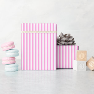 Papier Cadeau Rose Bubble Gum et Rayures Blanches