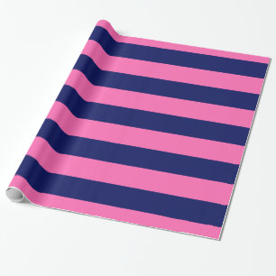 Papier Cadeau Rose chaud, bleu marine, Motif X X rayures