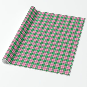 Papier Cadeau Rose Chaude Émeraude Vert Forêt Carreaux Tartan
