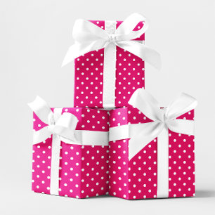 Papier Cadeau Rose Chaude et Petits Points Blancs