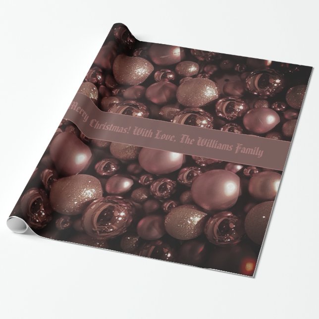 Papier Cadeau Rose Chic Gold Baubles Motif Ajouter un texte (Déroulé)