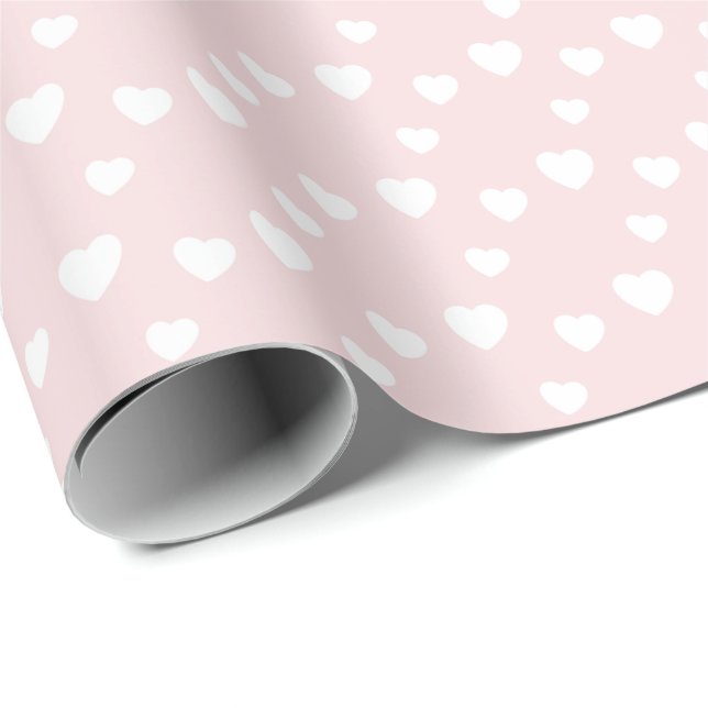 Papier Cadeau Rose clair et Coeurs, anniversaire, douche, fête (Coin rond)
