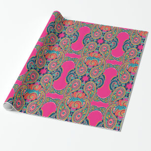 Papier Cadeau Rose d'arc-en-ciel lumineux Paisley