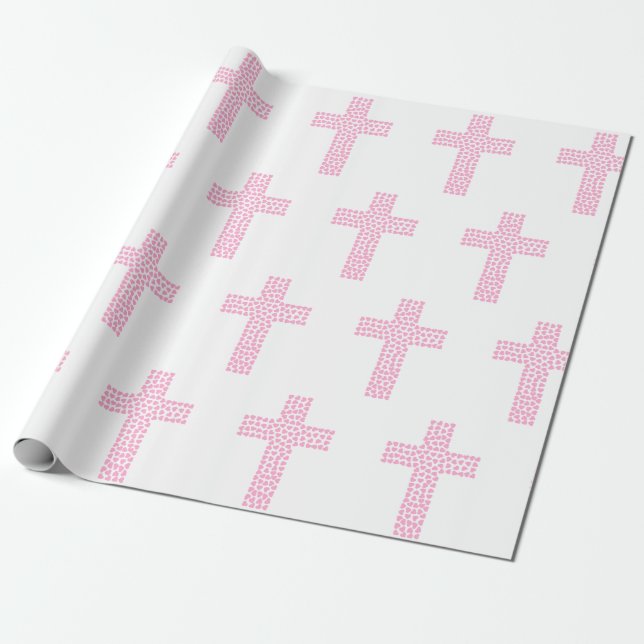 Papier Cadeau Rose de confirmation de croix de baptême de (Déroulé)