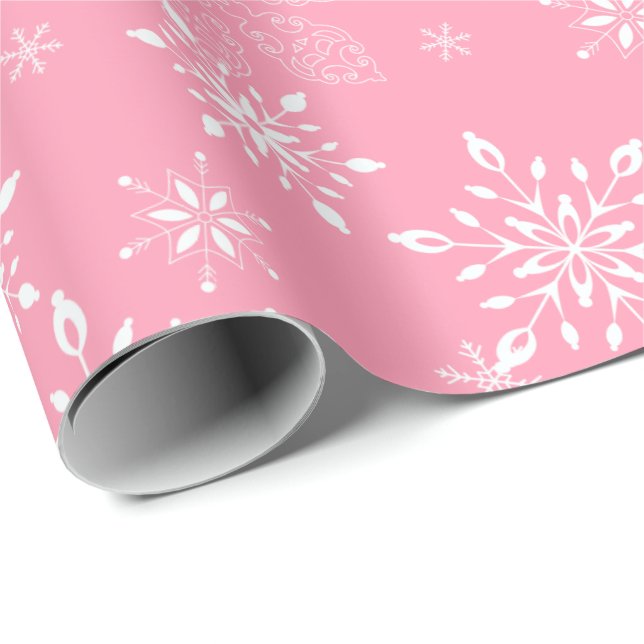 Papier Cadeau Rose de flocons de neige (Coin rond)