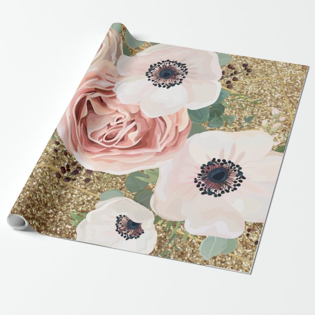 Papier Cadeau rose de jardin géométrique de rouleaux de papier d (Déroulé)