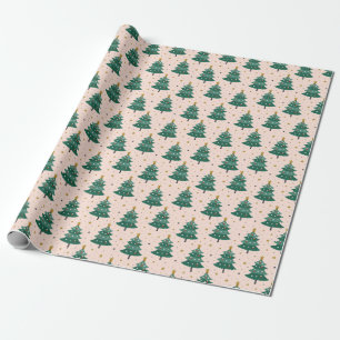 Papier Cadeau Rose de Noël scandinave Vintage et mignon