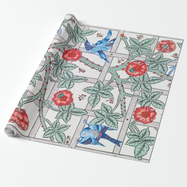 Papier Cadeau Rose d'Escalades & Petit Oiseau, William Morris (Déroulé)