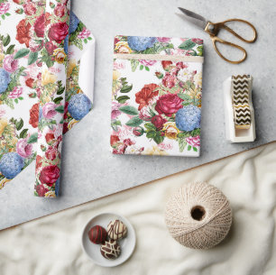 Papier Cadeau Rose Élégante et Hydrangeas Création Florale ou Ca