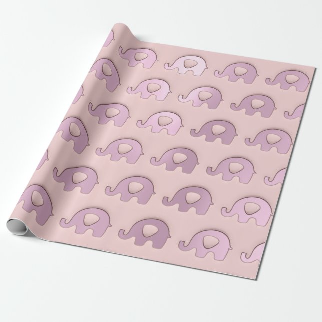 Papier Cadeau Rose Eléphants rose Baby shower Princesse Garçon (Déroulé)