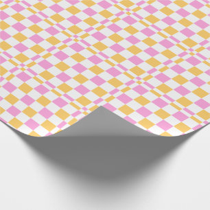 Papier Cadeau Rose et à carreaux dorés