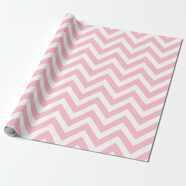 Papier Cadeau Rose et blanc Taille moyenne Chevron Stripes (Déroulé)