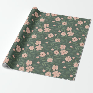 Papier Cadeau Rose et chasseur vert jolie motif floral