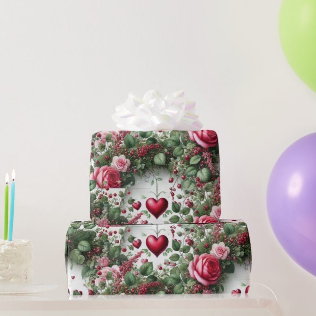 Papier Cadeau Rose et Coeurs Valentines papier d'enveloppement d (Cadeaux de fête)