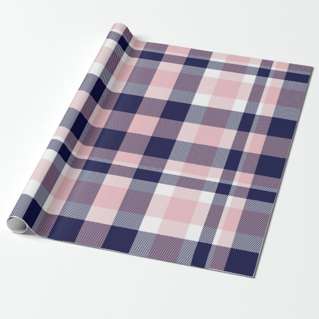 Papier Cadeau Rose et marine Plaid, à damiers, tartan sans soudu (Déroulé)