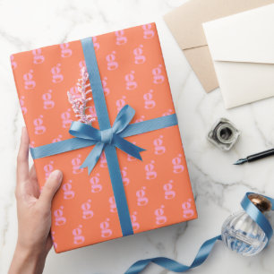 Papier Cadeau Rose et orange Monogramme Initiale Simple Cute