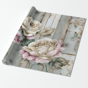Papier Cadeau Rose et planches de bois rustiques personnalisées 