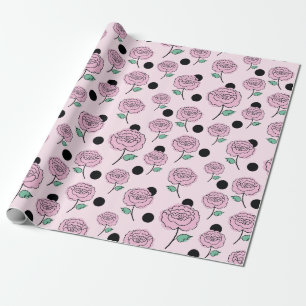 Papier Cadeau Rose et points.
