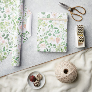 Papier Cadeau Rose Fête de Mariage Fête de Naissance Verte Flora
