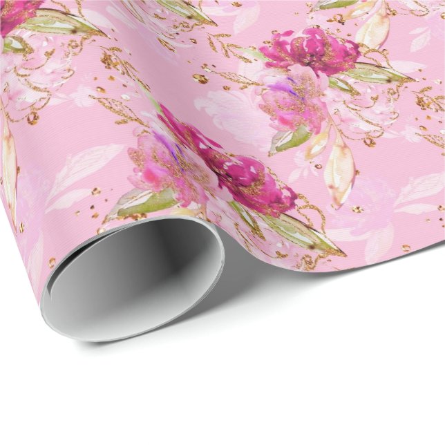 Papier Cadeau Rose floral (Coin rond)