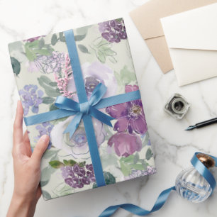 Papier Cadeau Rose floral blanc violet