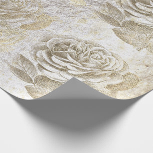 Papier Cadeau Rose Foxier Or Pearly Metallal Floral Blanc
