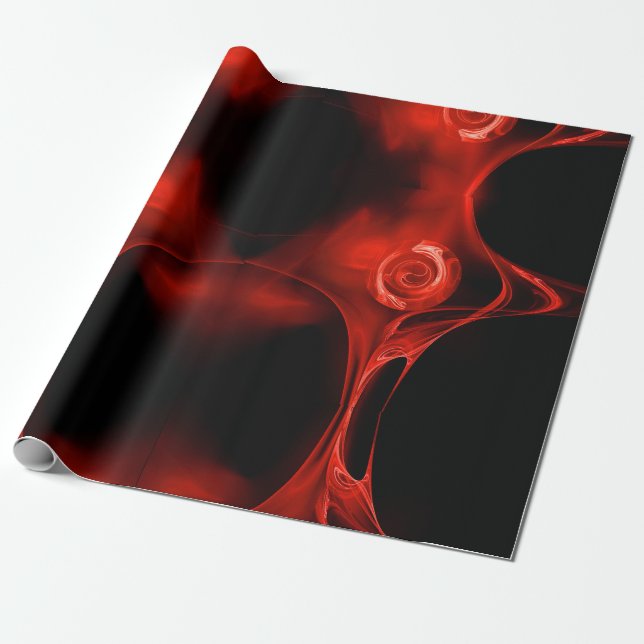PAPIER CADEAU ROSE FRACTAL ROUGE EN NOIR (Déroulé)