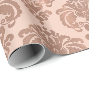 Papier Cadeau Rose Gold Blush Rose Moderne Glam Damask