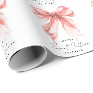 Papier Cadeau Rose Gold Bow Coquette Écriture Sweet 16 Fête