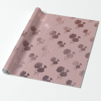 Papier Cadeau Rose Gold Chrysanthemum Motif sur Blush Pink