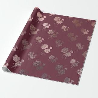Papier Cadeau Rose Gold Chrysanthemum Motif sur la Bourgogne