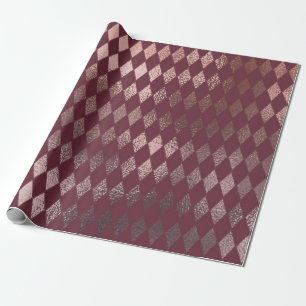 Papier Cadeau Rose Gold Diamond À damiers Motif sur Bourgogne
