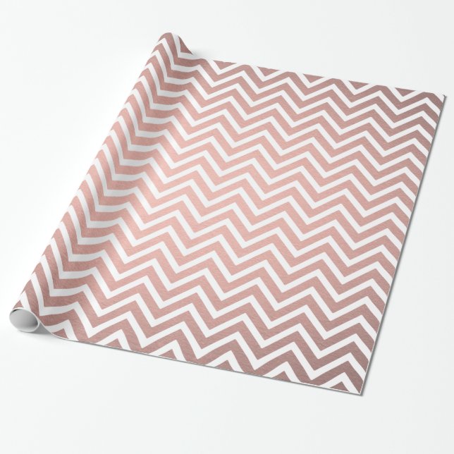 Papier Cadeau Rose Gold Faux Metallic Pink Chic Chevron Motif (Déroulé)