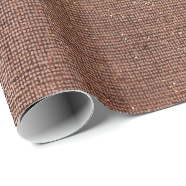 Papier Cadeau Rose Gold Faux Sepia Linen Mesh Metallic Burlap (Coin rond)