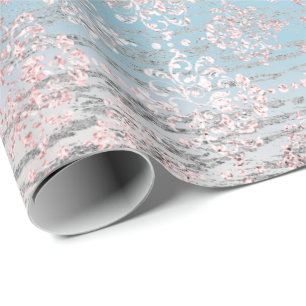 Papier Cadeau Rose Gold Foxier Damask Bois rose bleu gris