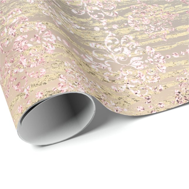 Papier Cadeau Rose Gold Foxier Metallic Damask Wood Pink Royal (Coin rond)