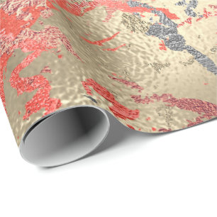 Papier Cadeau Rose Gold Marble Coral Cuivre Gris Abstrait