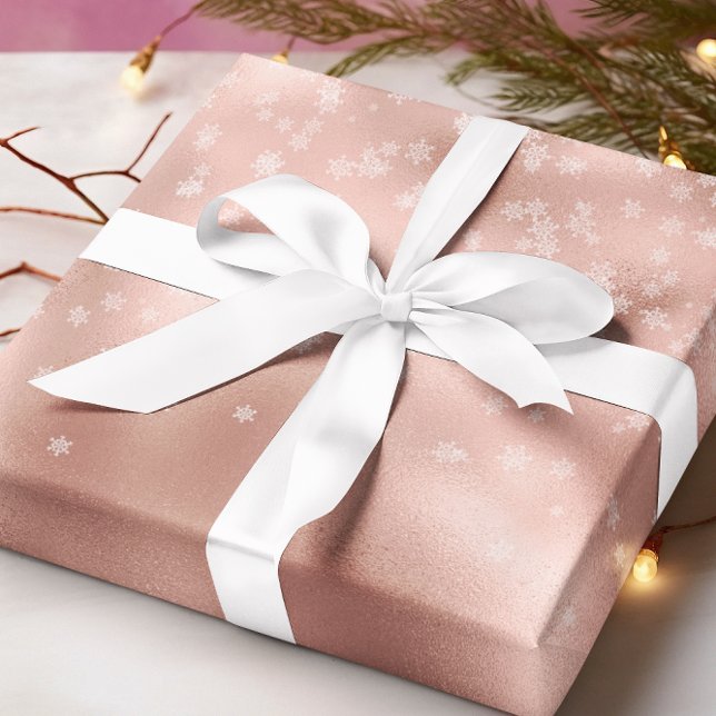 Papier Cadeau Rose Gold Metallakes Snowflakes Noël de Noël (Créateur téléchargé)
