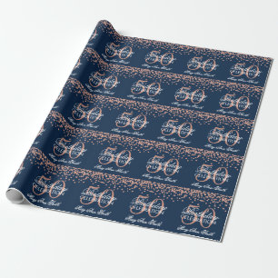 Papier Cadeau Rose Gold Navy Blue 50e anniversaire Parties scint