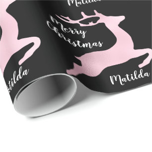 Papier Cadeau Rose Gold Noël rennes motif personnalisé