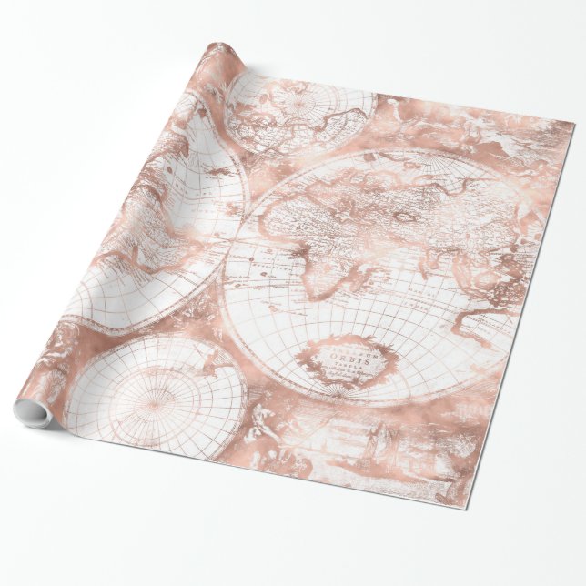 Papier Cadeau Rose Gold Pink MetParties scintillant Carte du mon (Déroulé)
