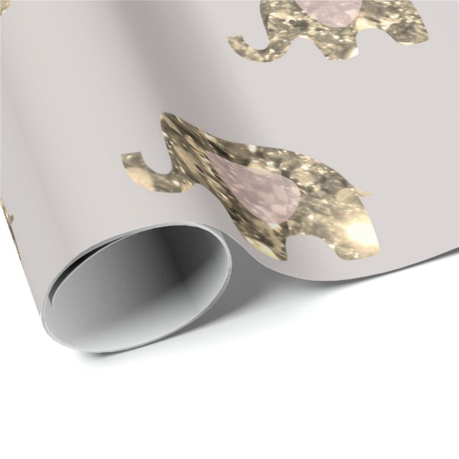 Papier Cadeau Rose Grey Princesse Elephant Faux Gold Baby (Coin rond)