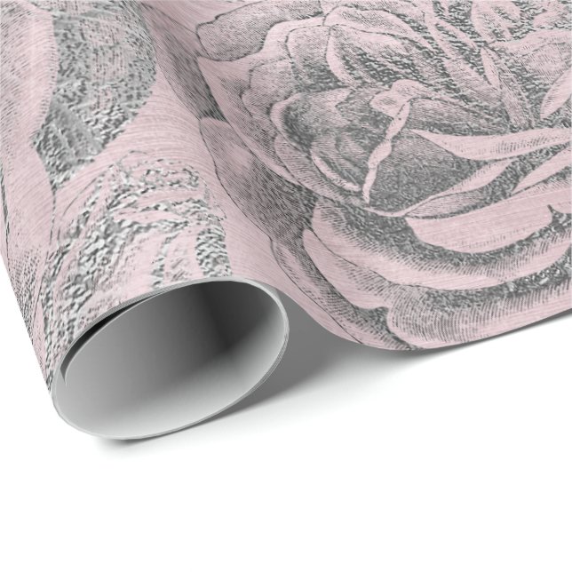 Papier Cadeau Rose gris argenté rose rose rose pastel velours (Coin rond)