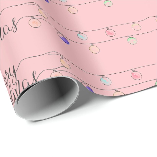 Papier Cadeau Rose| Joyeux ornements de Noël papier à envelopper (Coin rond)