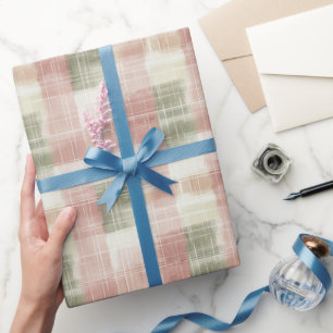 Papier Cadeau Rose Menthe Clair Carreaux Rayures Anniversaire