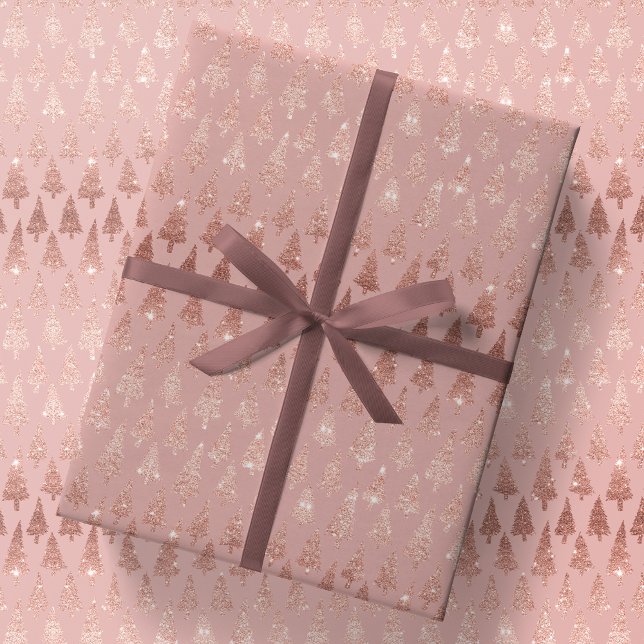 Papier Cadeau Rose métallique Arbres de Noël Or sur Mauve Cadeau (Créateur téléchargé)