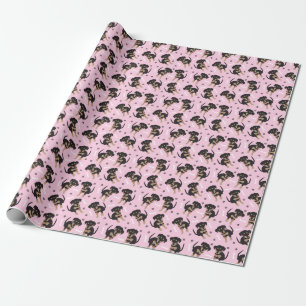 Papier Cadeau Rose Motif Chiot mignon